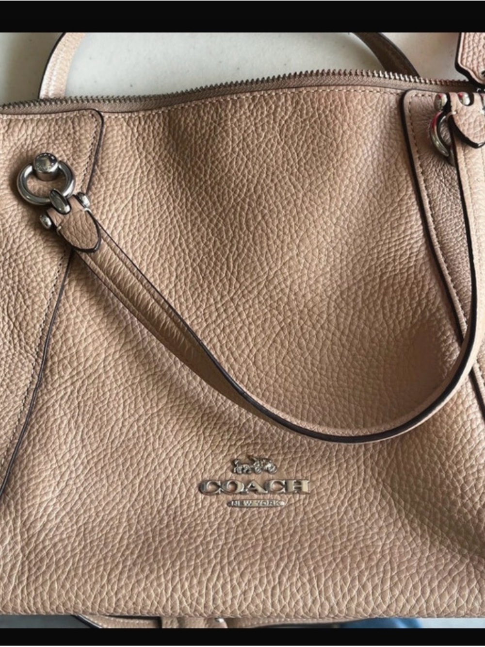 COACH Pebbled Leather Tote Bag in Nude Beige- kasey